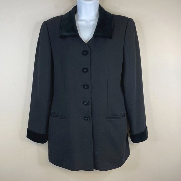 Vintage Equestrian Hunting Wool Blazer 12P Black Velour Collar Old Money Jacket - Picture 1 of 11
